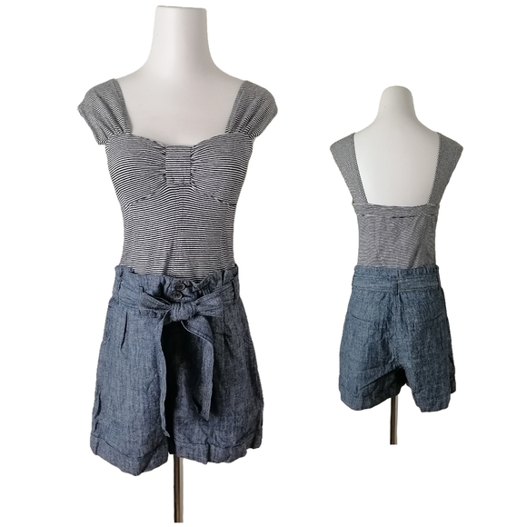 ๐ black and white striped sleeveless top with soft denim rompers by - Picture 8 of 8